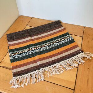 Woven Wool Small Tapestry Table Runner Wall Hanging Brown & Green Stripe 13.5x22